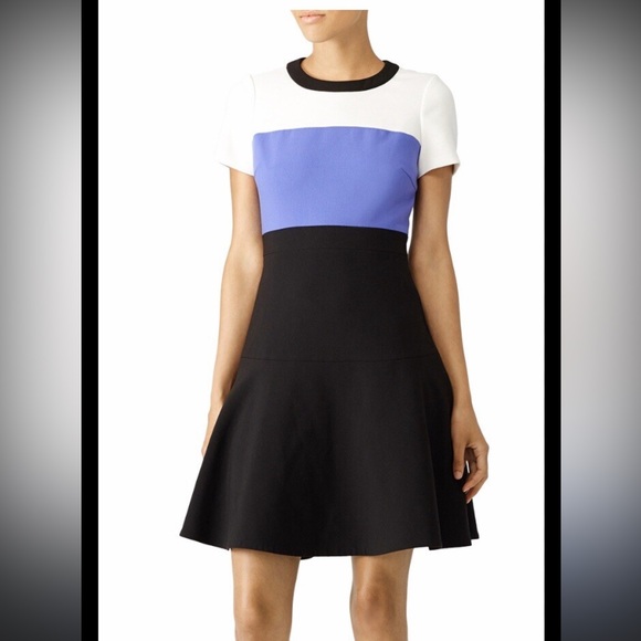Kate Spade Black and Blue Color Block Fitted Midi Dress Size 4 EUC - Picture 1 of 12